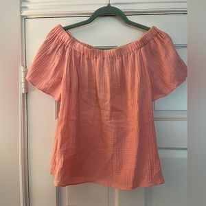Rebecca Taylor pink off the shoulder linen blouse